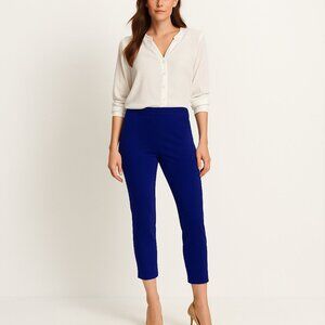 Michael Kors Women's Knit Pants Side Zipper Pintuck Navy Blue Soft Sz P/L Ankle